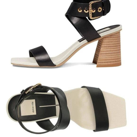 Dolce Vita | Black Paytin Square Toe Crossover Strap Heeled Sandal | Size 7 - Picture 11 of 13